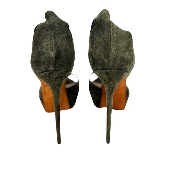 Givenchy Olive Green Shark Lock Suede Platform Heels - Picture 3 of 6